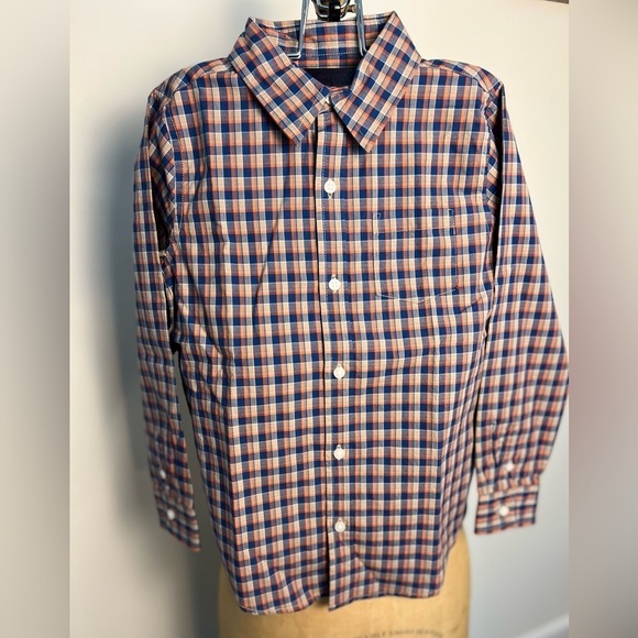 Janie and Jack Other - Janie and Jack blue, tan and orange boys plaid button down size 6 brand new